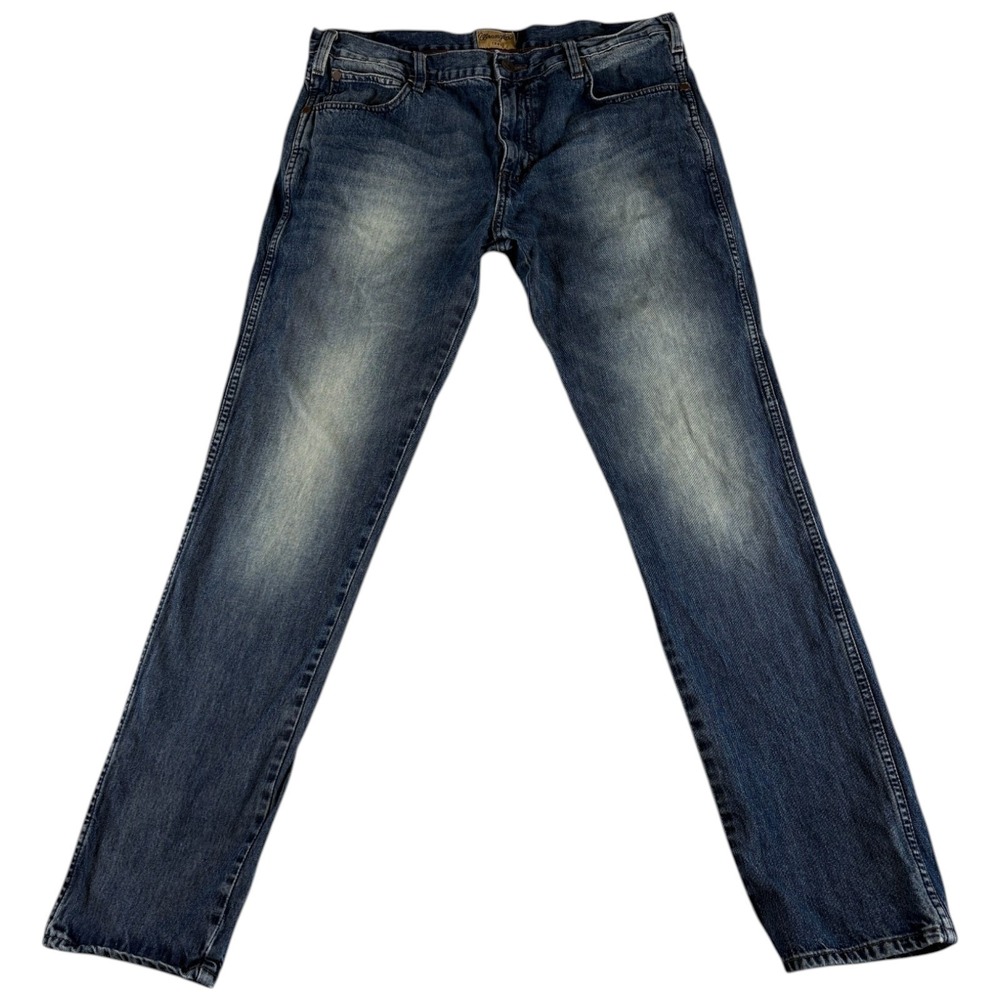 Wrangler Authentic Jeans Men 36 Blue Denim Cotton Medium Wash‎ Slim Straight Leg